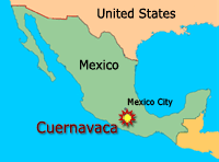 Map showing Cuernavaca located near Mexico City